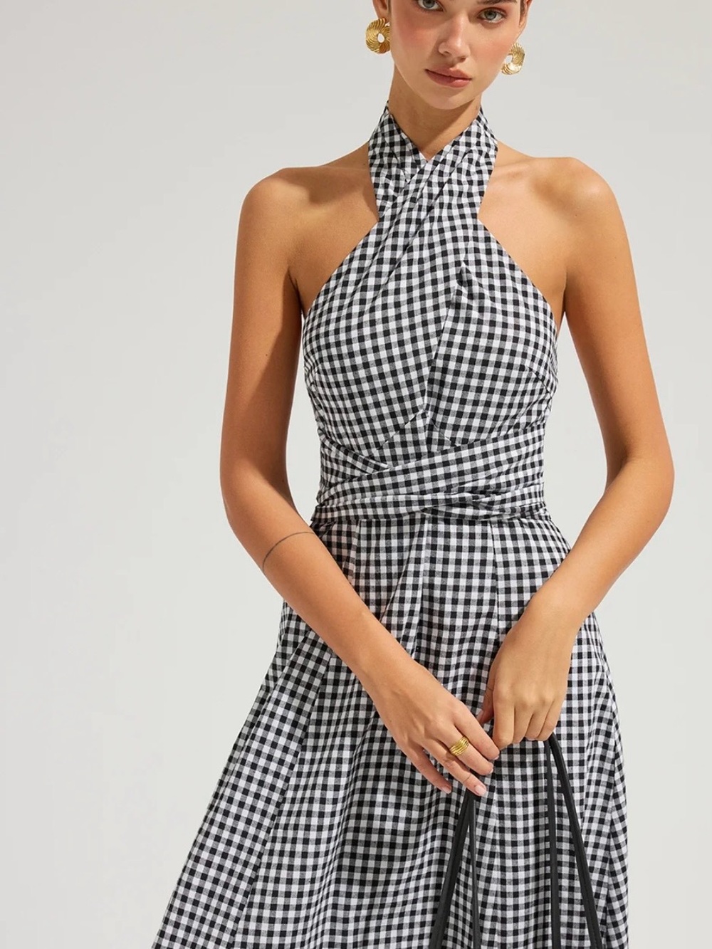 Commense Gingham Halter Midi Dress - Black & White size small.
